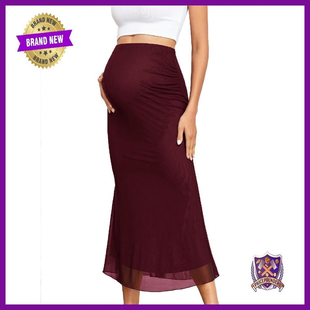 Maternity Mermaid Maxi Skirt Adjustable Waist Stretchy Mesh Elegant